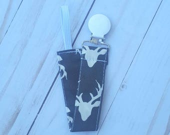 Navy Blue Deer Pacifier Clip- pacifier holder, woodland baby, paci clip, mam nuk gumdrop, baby shower gift, baby boy, baby girl