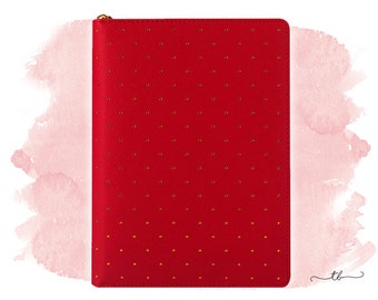 Planner binder A5 in red with gold dots and zipper
