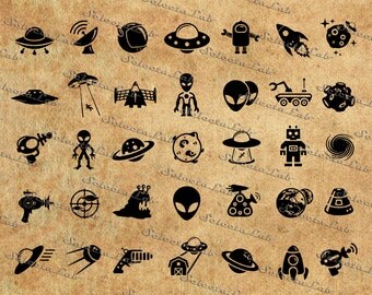 Digital SVG PNG alien, universe, space, martians, monster, aliens, spaceship, planet silhouette, vector, instant download