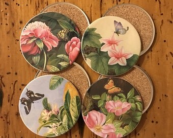 Flowers & Butterflies Coasters - set of 4