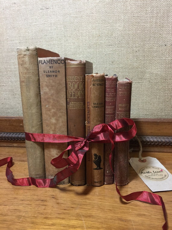 NATURAL BROWN TAN Vintage Book Collection - Old Books Decoration - Interior Design Shelf Staging - Neutral Home Decor - Custom Sourced Books