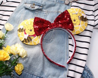 Winnie the Pooh ears, pooh ears, pooh mouse ears, Winnie the Pooh minnie inspired mouse ears, pooh mouse mickey ears, pooh disney ear