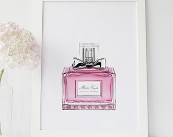 Miss Dior Perfume, Pink Feminine Decoration, Dior Perfume Bottle, Pink Fashion Print, Dior Wall Art, Vanity Bathroom Decor, Pink Dior Poster