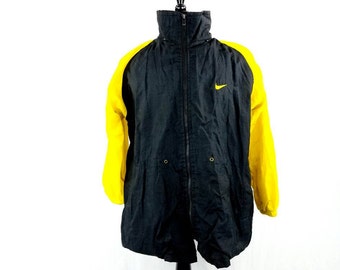 80s Mens Nike Windbreaker, Multi Colored Windbreaker, Mens Jacket Black, Retro Nylon Pullover, Yellow Windbreaker Jacket, Vintage Large