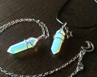 Moonstone Opalite Crystal Necklace Celestial Jewelry Gypsy Necklace Bohemian Necklace Galaxy Necklace Boho Jewelry Hippie