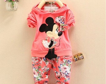 Baby Girls Clothing Pink Minnie Mouse outfit, Kids Casual Sport suit clothes Set