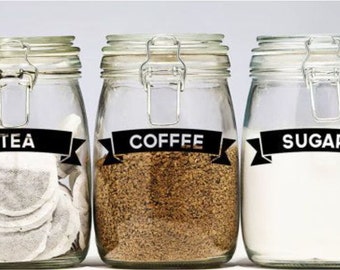 Set of Coffee/Sugar/Tea Vinyl Decal Sticker Labels for Storage Jars Canisters not included