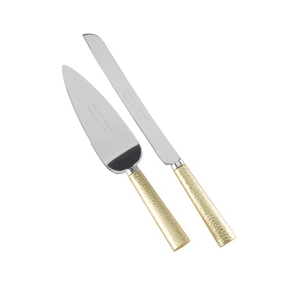  Cake  Server  Knife  Hammered Gold  Plated  Handles Stainless