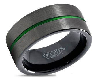 GUNMETAL Tungsten Ring Black Green Wedding Band Ring Tungsten Carbide 9mm Ring Man Wedding Band Male Women Anniversary Matching