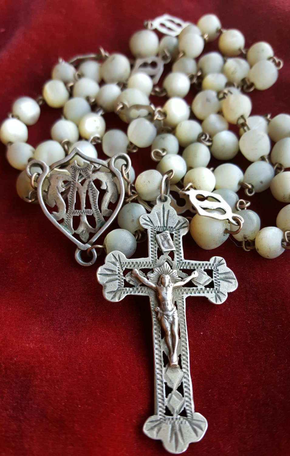 Antique Spanish Rosary Art Nouveau Rosary Mother of Pearl