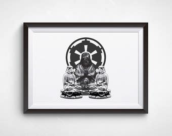 Star Wars art, Buddha poster, Movie print, A5 print, Boyfriend gift, Funny prints, Starwars,