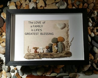 Unique Family pebble art, beach stone art, rock art, Unique personalized family art, family personalized gift