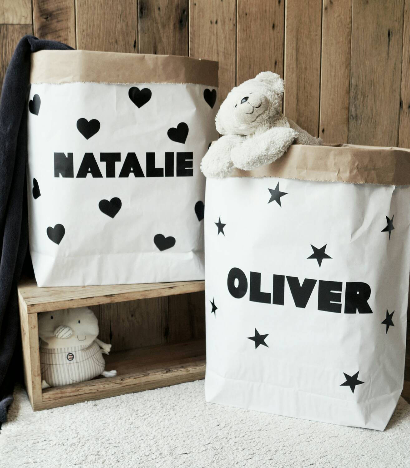 SALE Small personalised paper storage bag for toys books