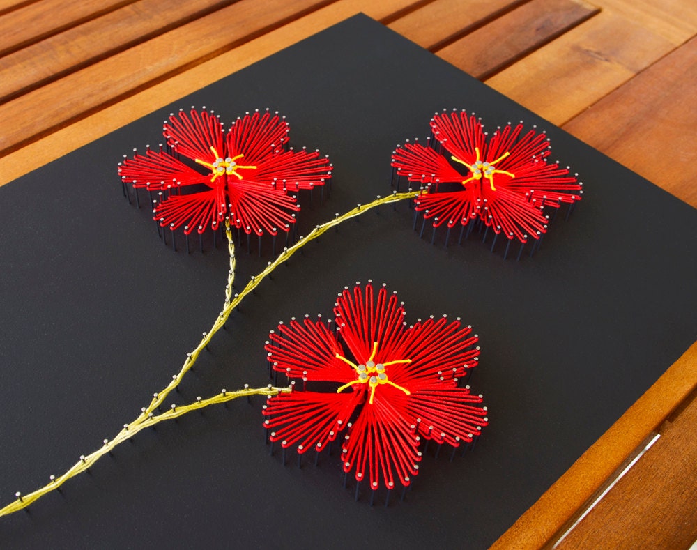 String art flowers Plumeria String art red