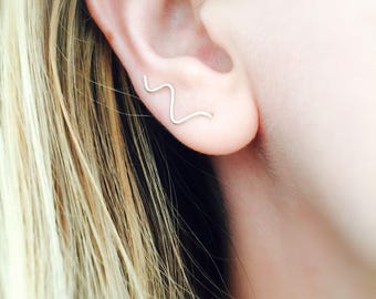 Silver chevron ear climbers, ear crawler, ear climber earrings, ear jacket, climber earrings, minimalist earrings, silver earrings, 1 PAIR