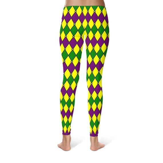 Mardi Gras Costumes Jester Leggings Tights in Purple Green