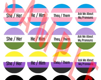 Gender Identity Pride Pins | Pinback Pronoun or Pride Flag Buttons
