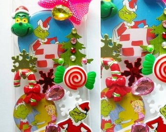 How The Grinch Stole Christmas Cindy Lou Who Dr. Seuss candy cane cupcake whimsical bling phone case available for any phone type