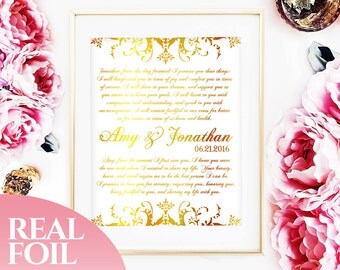 Wedding Vows Print, Gold Foil Wedding Vows, Custom Anniversary Gift, Rose Gold, Silver, Personalized First Anniversary, Husband, Wife, 8x10