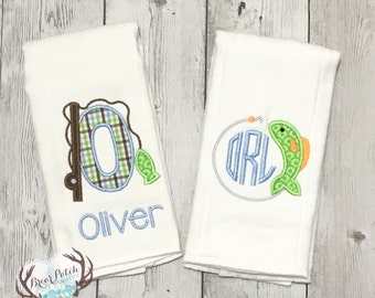 Personalized Fishing Burp Cloths, Monogrammed Baby Burp Cloths, Personalized Baby Burp Cloths, Baby Shower Gift, Boutique Baby, Set of 2