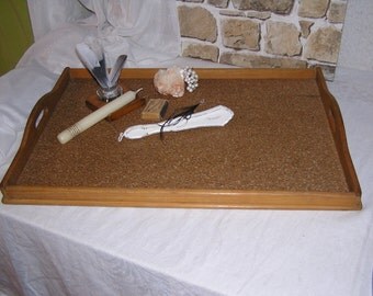 Three, solid wood tray with original Linoliumauflage