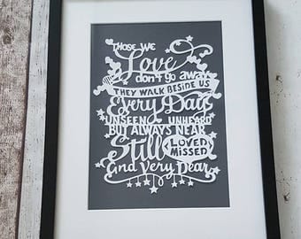 Those we love don't go away they walk beside us every day. Memorial gift,sympathy gift, remembrance gift, bereavement gift, wedding
