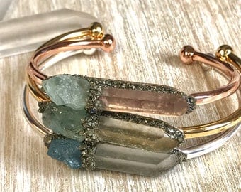 Aquamarine bracelet, Birthstone jewelry, Rose gold, bridesmaid gift, gift-for-her, aquamarine jewelry, cuff bracelet, raw aquamarine, anl