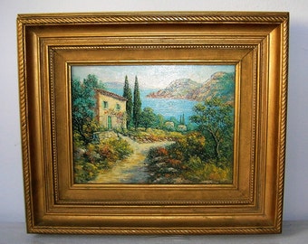 Painting representing a landscape of Provence, oil painting, art and collection, peinture à l'huile, tableau, collection