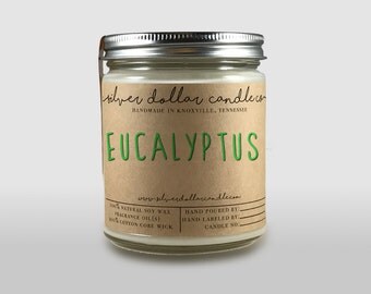 Eucalyptus 8oz Scented Candle - Relaxing Soy Wax Candle, Gift for Her, Handmade, Spearmint, Rosemary, Aromatherapy Candle, Calm, Natural Soy