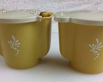 Vintage Tupperware Gold Creamer and Sugar 577-16 & 574-17 Flip Top Lids