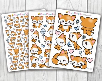 Fox Stickers, Kawaii, Cute Stickers, Planner Stickers, Pretty, Erin Condren, ECLP, Anime, Manga