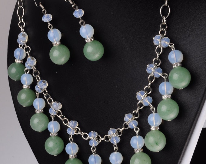 Set of necklace earrings JADE AND Moonstone choker a gift for Christmas New Year Valentine Day beautiful woman classy gift for his birthday