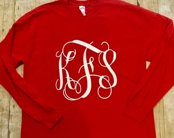 Long Sleeve Monogram Shirt - Monogram Long Sleeve T Shirt - Monogram Shirt - T Shirt Monogram - Long Sleeve Shirt - Gift for her