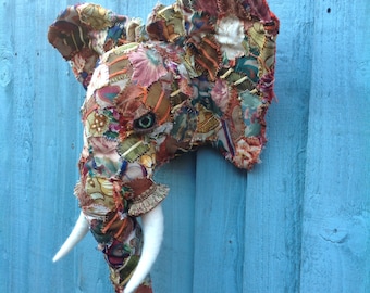 Faux Taxidermy Patchwork Animal Trophy Head