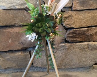 Boho Tee Pee Succulent Centerpiece, Pow Wow Weddding, Baby Shower, Wild One Birthday, Tribal Baby, Indian, Arrows, Coachella party, girls