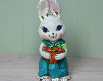Vintage Bunny Rabbit Figurine - Dayglow Paint Made in Japan