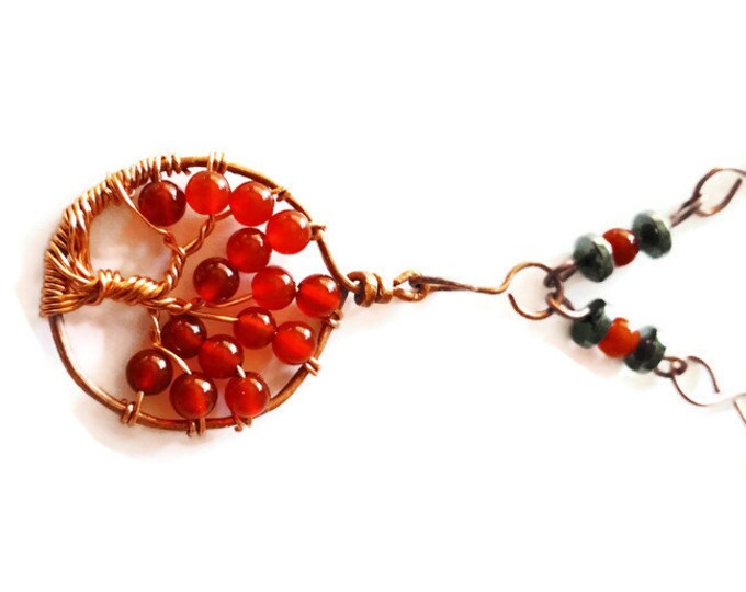 Carnelian and Copper Tree of Life Pendant, Red Carnelian and Hematite Necklace, Tree of Life Jewelry, Chakra Jewelry,, N020
