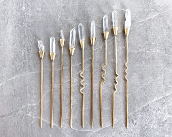 Quartz Hair Stick — Raw Crystal Hairpin | boho bride hair pin | bohemian wedding | witchy crystal gift | minimal hairstick | hair chopsticks