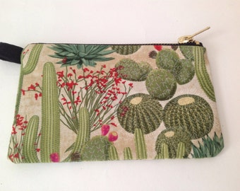 cactus fabric handmade purse, pouch for change or lipstick