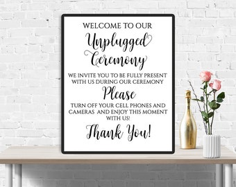 Unplugged Ceremony Sign, Unplugged Wedding Sign, Unplugged Sign, No Cell Phones Sign, No Cameras Sign, Wedding decor, Turn off your phones