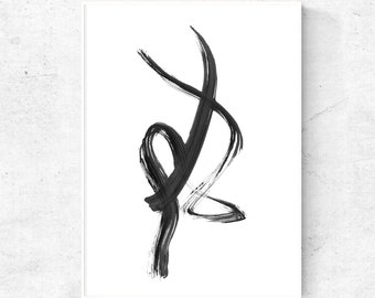 Minimalist black and white watercolor print, black and white art print, 12x12 print, 5x7 art print, 4x6 print, 18x24 print, digital download