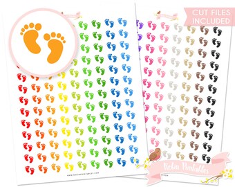Baby Printable Planner Stickers Silhouette cut files, footprints baby shower, pregnancy planner sticker sheet. Personal Use DIY Sticker PDF
