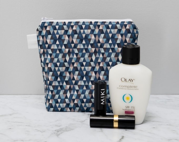 Blue Triangles Makeup Bag - make up bag - toiletry bag - cosmetic bag - cosmetic pouch - zipper pouch