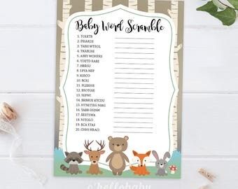 Baby Word Scramble Woodland Animals Baby Shower Game - Gender Neutral Baby Shower Party - Woodland Baby Shower - 008