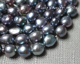 DIY wholesale pebble pearl necklace,large hole pearl,freshwater pearl 10.5-11.5mm peacock blue modern pearl 30pcs wedding Full Strand LY5063