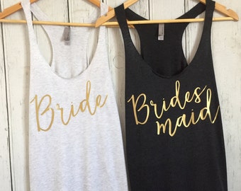 Bridesmaid Shirts, Bachelorette Shirts, Bridal Party Tank Tops, Bride Tank, Bridal Party shirts, Bachelorette Party Tank, Gold Bridesmaid
