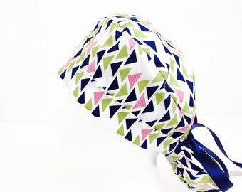Geometric Ponytail Scrub Hat Scrub Cap, Surgical Hat,Surgical Cap,OR Nurse Hat,Ponytail Scrub Cap,OR Hat,ORHatsByBonita,Scrub Hats for Women