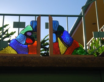 Set of 2 Colorful Personalized Stained Glass Corner Pieces with Monogram Letter