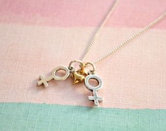 Lesbian necklace venus symbol necklace silver plated feminist necklace with the female symbol gay pride necklace couple necklace
