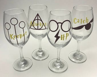 FULL SET Harry Potter Wine Glass - Harry potter wine glass set - Gryffindor wine glass - Harry Potter gifts